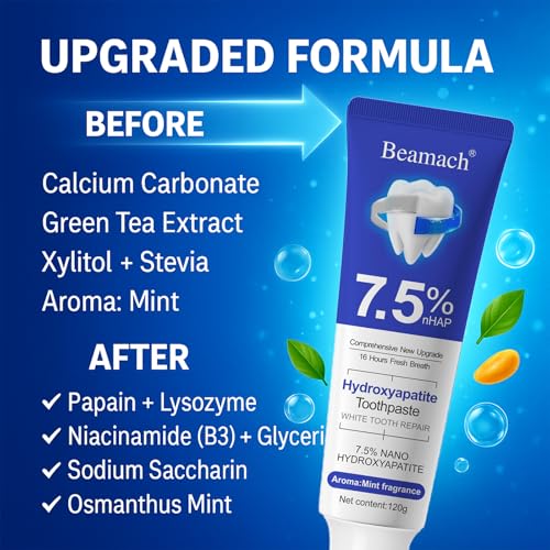 Hydroxyapatite Toothpaste for Enamel Repair & Whitening - Mint Flavor, 3 Pack - Fluoride-Free, Probiotic Formula