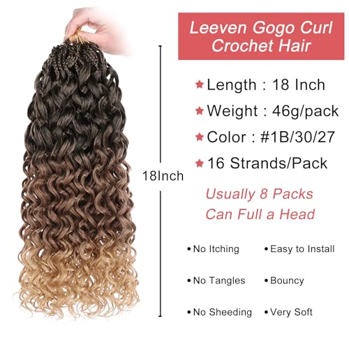 Leeven Gogo Curl Crochet Hair 18 Inch 8 Packs - Ombre Brown to Honey Blonde, Short Water Wave Synthetic Hair with Variation #1B/30/27