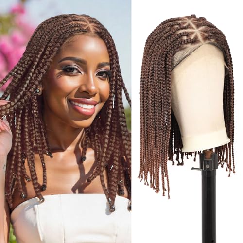 14-Inch Short Bob Braided Full Lace Wig for Women - Brown