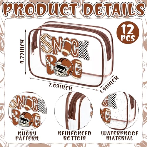 Football Snack Bags - 12 Pcs PVC Clear Party Pouches with Zippers - Stylish Football Variation