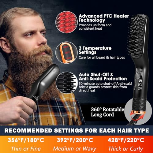 XIKEZAN Black 5-Piece Beard Grooming & Straightening Kit with Oil, Balm, Comb & E-Book