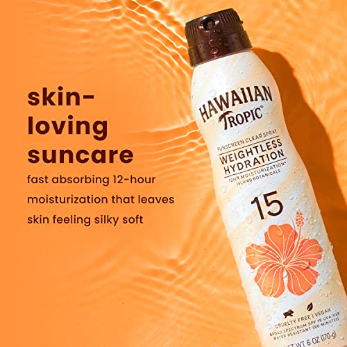 Hawaiian Tropic Weightless Hydration Clear Spray Sunscreen SPF 15 Twin Pack 6oz each & Sheer Touch Ultra Radiance Lotion Sunscreen SPF 30 8oz