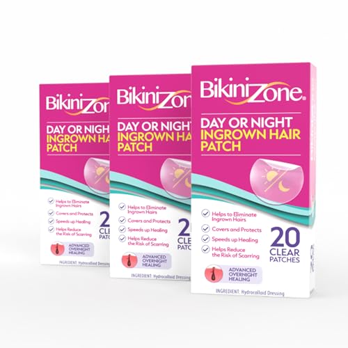 Bikini Zone Ingrown Hair Patches Day or Night Pack of 3 (20 Count Each) - 60 Patches Total
