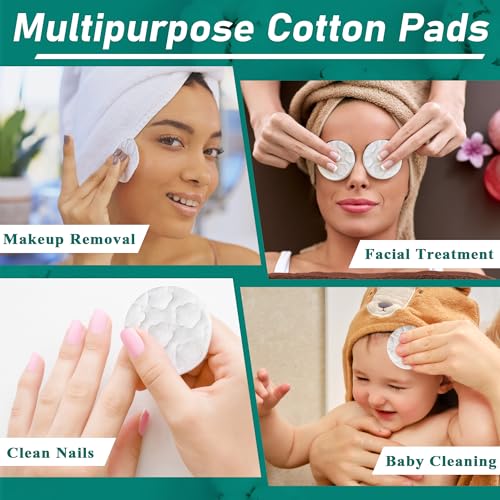 Premium Cotton Rounds for Face, 800 Count Makeup Remover Pads,100% Pure & Natural Facial Cleansing Round Pads for Makeup Removal, Nail Polish Remover (Green-8PCS)