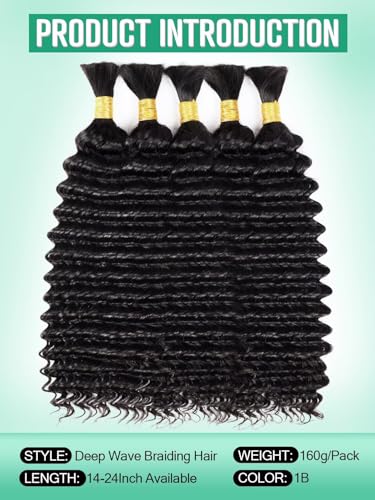 Deep Wave Human Braiding Hair - 160g 14 Inch Bulk Virgin Brazilian Curl Extensions - Variation P4/30