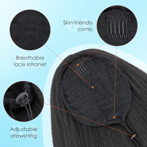S-noilite 24 Inch Long Yaki Straight Ponytail Extension for Black Women Natural Black