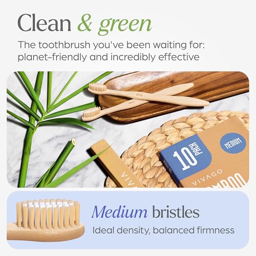 VIVAGO Bamboo Toothbrushes - Medium Bristles, 50 Count Pack for Adults