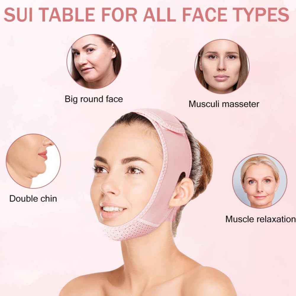 ROWMATE V Line Lifting Mask Chin strap for sleeping, V Line Lifting Mask for Women,Jaw Exerciser，Medium,Light Pink