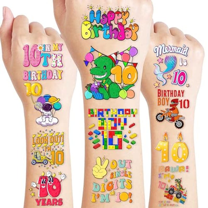 100 PCS Funny 10Th Decoration Birthday Party Decorations Favors Supplies Themed Decor Peace Out Single Digits Tenth Double Digits Temporary Tattoos Stickers Girls Boys Classroom School Prizes Reward