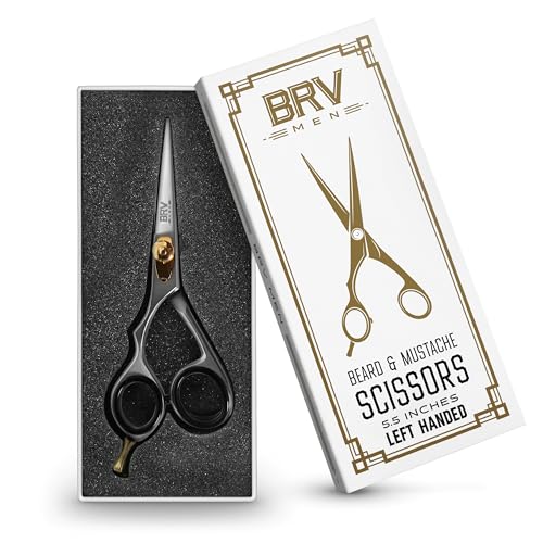 Left Handed Razor Sharp Mustache & Beard Scissors - 5.5 Inch Stainless Steel - Silver - BRV MEN
