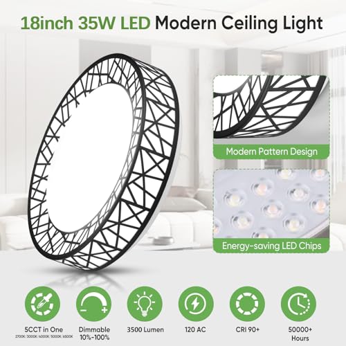 Lightania 18 Inch Black Bird's Nest Flush Mount Ceiling Light - 35W, 5 CCT
