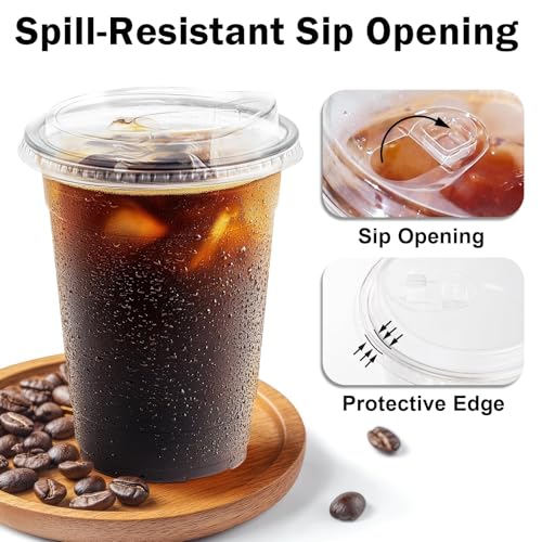16 oz 500 Pack Clear Plastic Cups with Sip Lids - Iced Coffee Cups - Variation of 16oz-500Pack