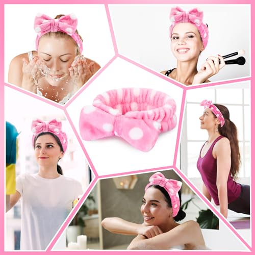 Pink Spa Headbands Bulk Dots Style with Removable Bow - 50 Pcs