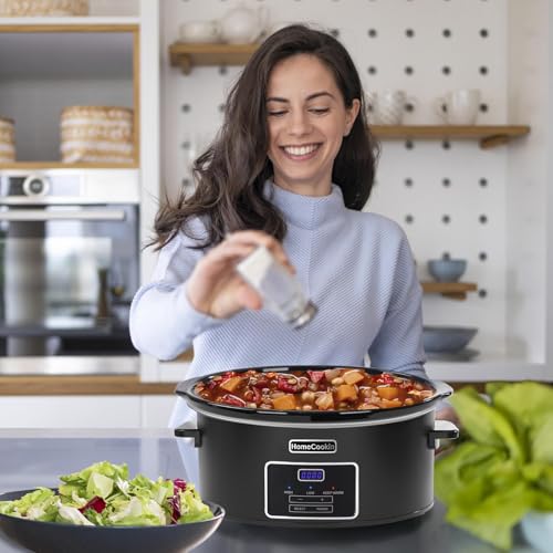 HOMECOOKIN 8 Quart Programmable Slow Cooker - Black Stainless Steel, Family Size Kitchen Appliance