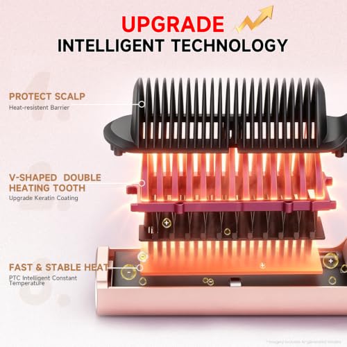 2-in-1 Hair Straightener Brush for Women, Adjustable Temperature, Ionic Plasma Technology