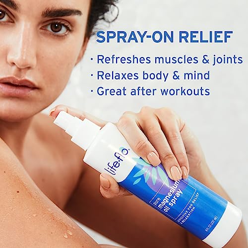 LIFE-FLO Magnesium Lotion and Pure Magnesium Oil Spray Bundle - with Magnesium Chloride from The Zechstein Seabed - 100% Magnesium Oil for Feet and Body and Unscented Lotion, 60-Day Guarantee, 8oz ea