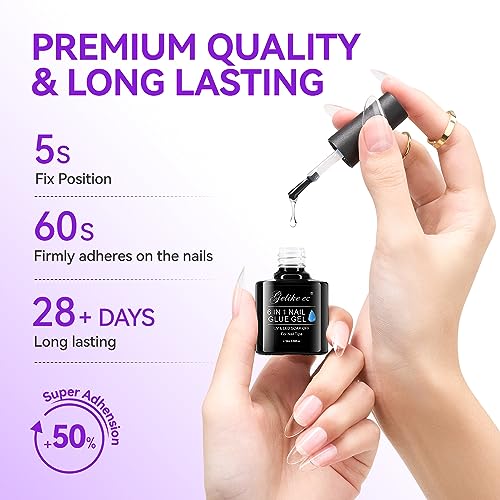 Gelike EC UV Nail Glue Gel: 32ML 6 in 1 Strong Glue Nail for Extension Home DIY Clear UV Cure Adhesive for Acrylic Nails & Press On Nails Tips 12 Toxic-Free (Pack of 2)