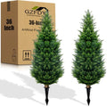 GZFDY 3Ft Artificial Cedar Topiary Trees (2-Pack) with Ground Spikes - UV-Resistant Indoor & Outdoor Faux Shrubs, Green Ground Spike Cedar-2pcs