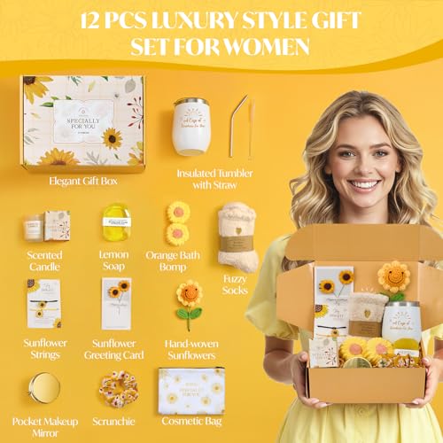 Lemon Sunflower Gift Basket for Women - Spa Self-Care & Relaxation Set