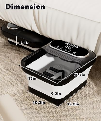 OOAMBB Collapsible Foot Spa Bath with Remote Control Heat Bubble Timer Black/White