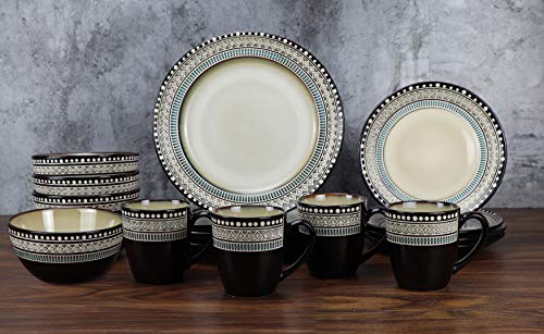 Lorren Home Trends Glazed Dinnerware Set, Blue, Service for 4