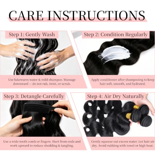 EclatWigs Body Wave Human Hair Extensions 3 Bundles 16-30 Inch Natural Black