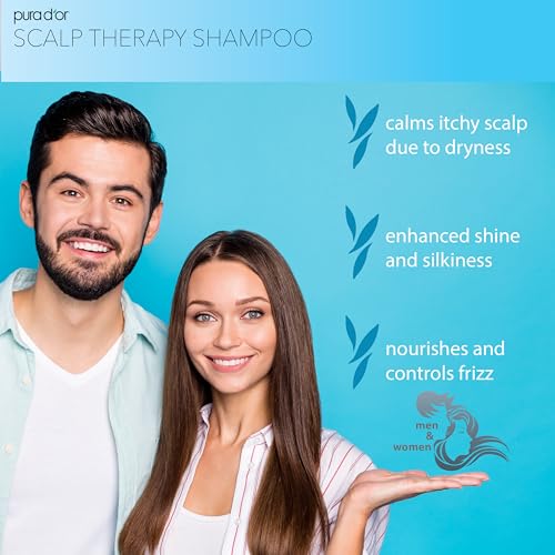 PURA D'OR Scalp Therapy Shampoo Hydrates & Nourishes Scalp Care Shampoo For Itchy Flaky-Scalp Tea Tree,Peppermint,Patchouli,Cedarwood,Clary Sage,Argan Oil 16oz(Packaging may vary)(00602)(Pack of 2)