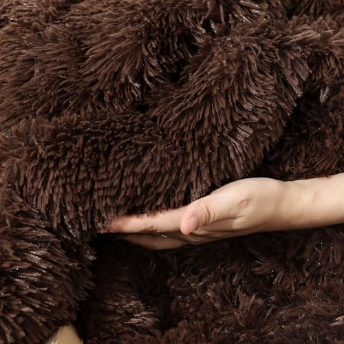 Coffee Brown Smoofy Fluffy King Size Faux Fur Comforter Set 3 Pieces