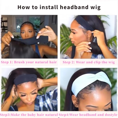 16 Inch Yaki Curly Headband Wig Natural Black - No Glue, Tangle-Free, Synthetic Hair