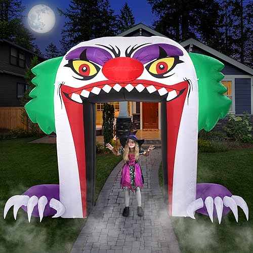 10 FT Halloween Inflatable Clown Archway - Green Outdoor Decorations