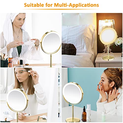 Rechargeable Lighted Makeup Mirror 8 Inch Dual-Sided 1X/10X Magnification with LED Lights