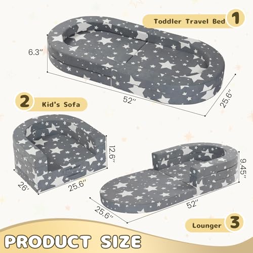 Travel Toddler Bed - Soft Foam Floor Bed Lounger with Washable Cover - Star, Medium Size