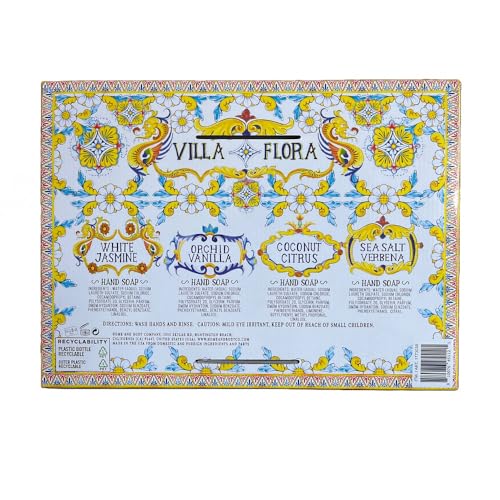 Home and Body Company Hand Soap Villa Flora Collection 16 FL/473ml Bottles infused with Essential Oils (SET OF 4) Sea Salt Verbena, Coconut Citrus, Orchid Vanilla, and White Jasmine
