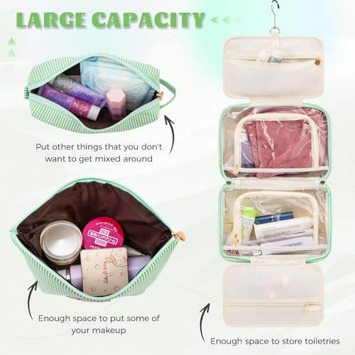 Personalized Toiletry Bag Set for Teen Girls - Green Initial Makeup & Travel Cosmetic Bag B