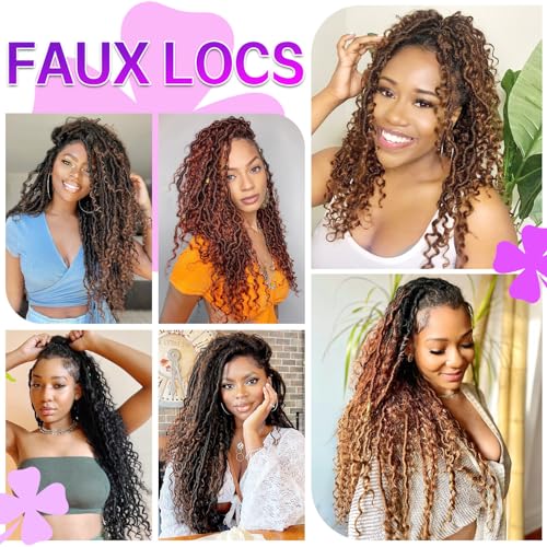 Pre-Looped Goddess Locs Crochet Hair 22 Inch - 8 Packs, 1B/4/30, Bohemian Style for Black Women