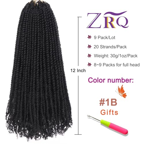 Pre-Looped Micro Twist Crochet Hair Extensions 12 Inch 9 Pack Natural Look