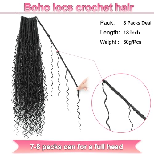 Alaleibaby 18 Inch Boho Faux Locs Crochet Hair 8 Packs Goddess Locs with Curly Ends for Black Women