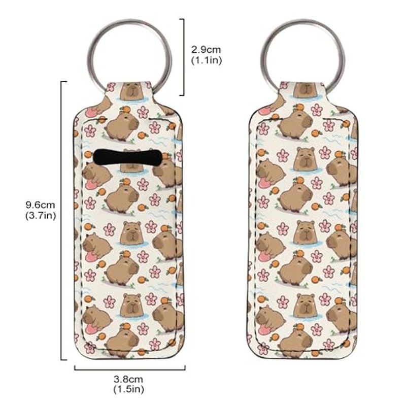 Capybara 5 Pieces Lipstick Keychain Holder Lip Balm Holder Keychain Chapstick Lip Gloss Holder Cute Lipstick Pocket Lip Balm Sleeve Keyring Travel Accessories