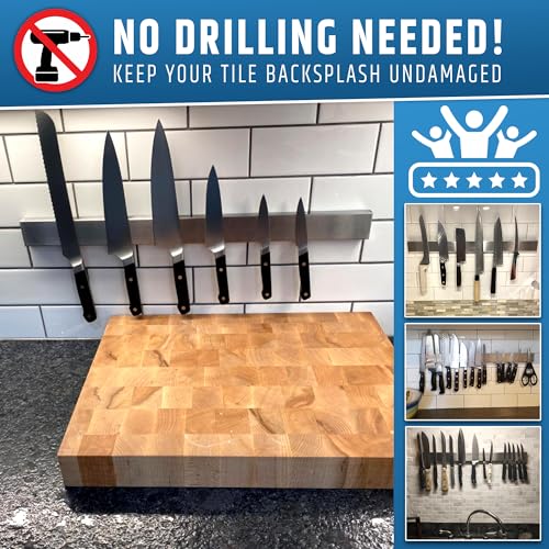 HMmagnets 24-Inch No-Drill Magnetic Knife Holder - Stainless Steel Wall Mount