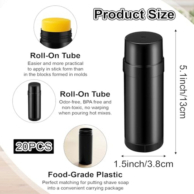 20 Pcs Plastic Deodorant Containers, Empty Round Twist-Up Solid Stick Tube Container for Homemade Deodorant, Shaving Soap Stick, Heel Lip Balm, Solid Lotion Bars-Top Filling (Black, 2 oz/60ml)