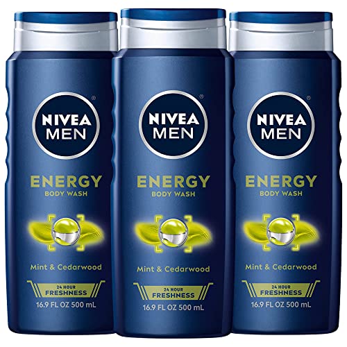 Men's 3-in-1 Energy Body Wash with Mint & Cedarwood - Paraben Free, Vegan, 16.9 Fl Oz (Pack of 3)