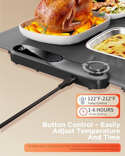 FEPPO Food Warming Mat 35x16 Inches - Gray/2XL Large Buffet Food Warmer