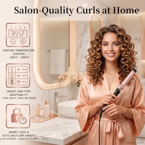 Ceramic Curling Iron 60s Fast Heat Hair Curler with LCD Display & Tangle-Free Design