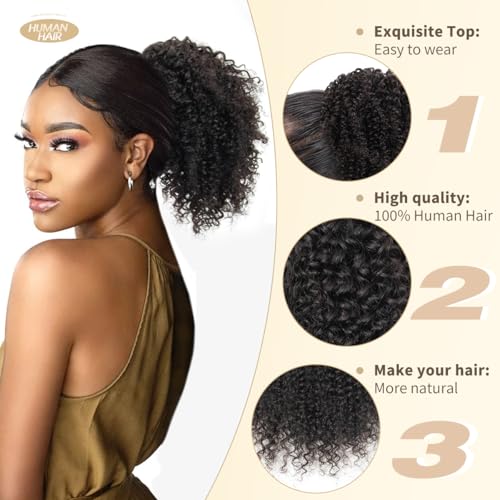 Human Hair Ponytail Extension for Black Women 4C Kinky Curly 8 Inch