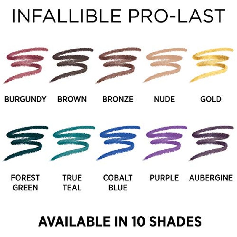 L'Oreal Paris Makeup Infallible Pro-Last Pencil Eyeliner, Waterproof and Smudge-Resistant, Glides on Easily to Create any Look, Burgundy, 0.042 oz.