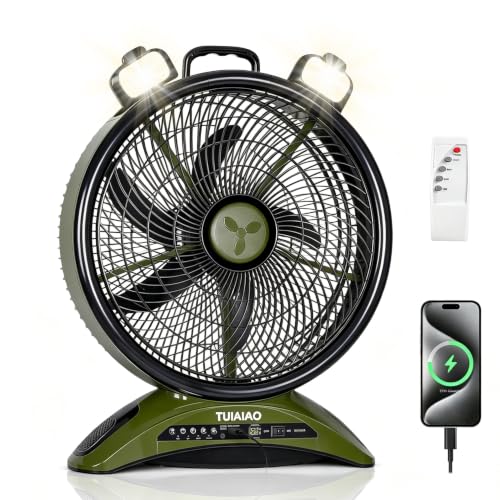 Rechargeable 45000mAh Camping Fan with LED Light - Military Green & Black