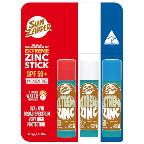 Sun Zapper SPF 50+ Zinc Stick 3-Pack Water-Resistant Sunscreen for Water Sports