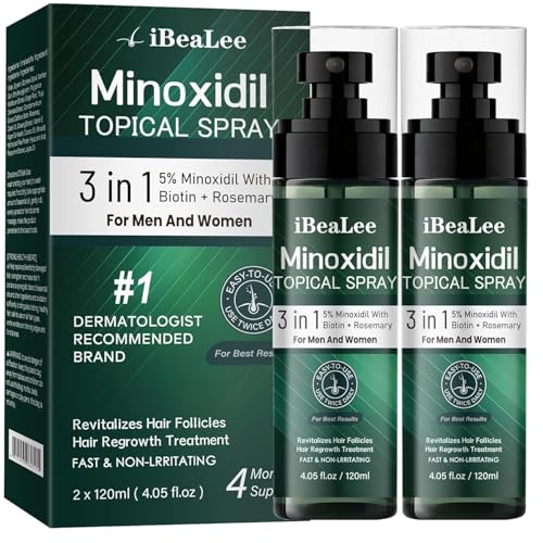 OURMUST Extra Strength 5% Minoxidil Hair Regrowth Spray Pack of 2 - 4.05 Fl Oz Each for Men & Women