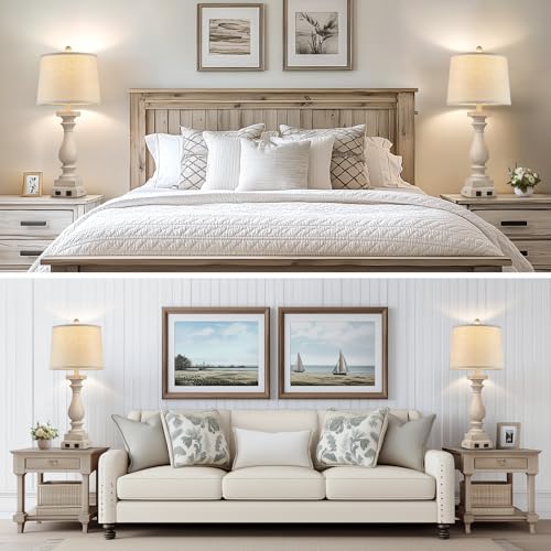 28-Inch Farmhouse Table Lamps Set of 2 with USB-C & AC Ports - Beige Vintage Nightstand Lamps - 3 Way Touch Control for Bedroom Living Room Office - Variation: Beige-2 Pack