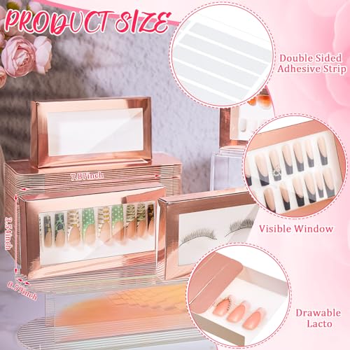 Yeaqee 100 Pieces Empty Nail Package Box with 100 Pcs White Background Papers Empty Nail Tip Box Packaging with 240 Pcs Adhesive Double Sided Tape Set for Press on Business Salon(X-Large)